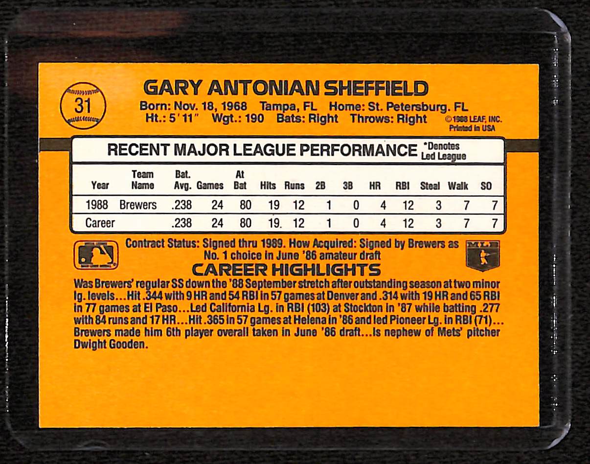 FIINR Auctions Baseball Card 1988 Donruss Rated Rookie Gary Sheffield MLB Baseball Card #31 - Rookie Card - Mint Condition