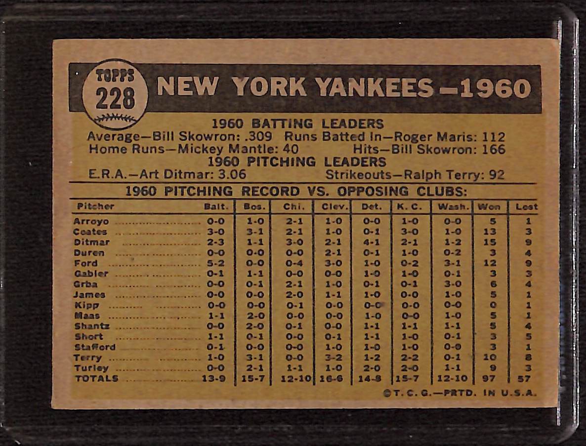 FIINR Baseball Card 1960 Topps New York Yankees Team Photo Baseball Card #228 - Near Mint Condition