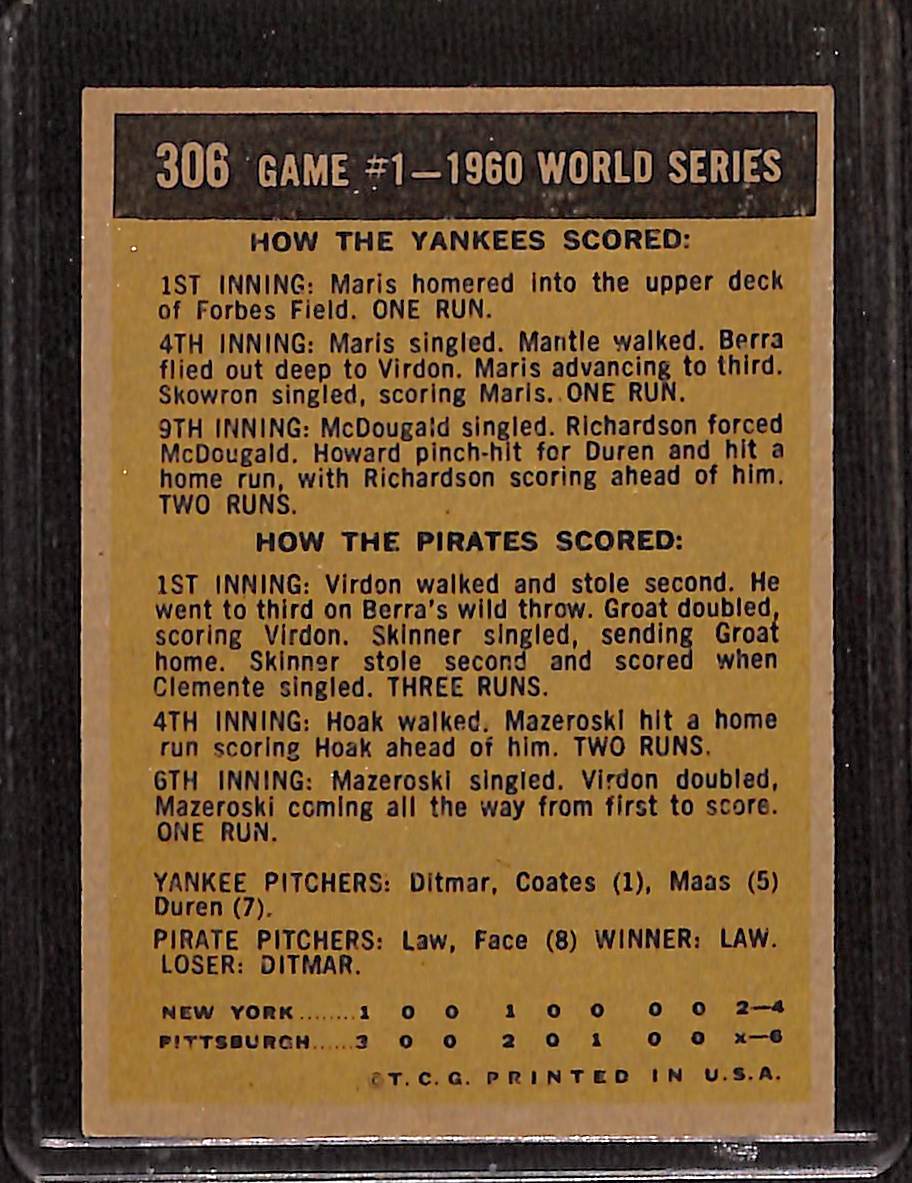 FIINR Baseball Card 1960 Topps World Series Game 1 Vintage Baseball Card Between The Pittsburgh Pirates and NY Yankees #306 - Mint Condition