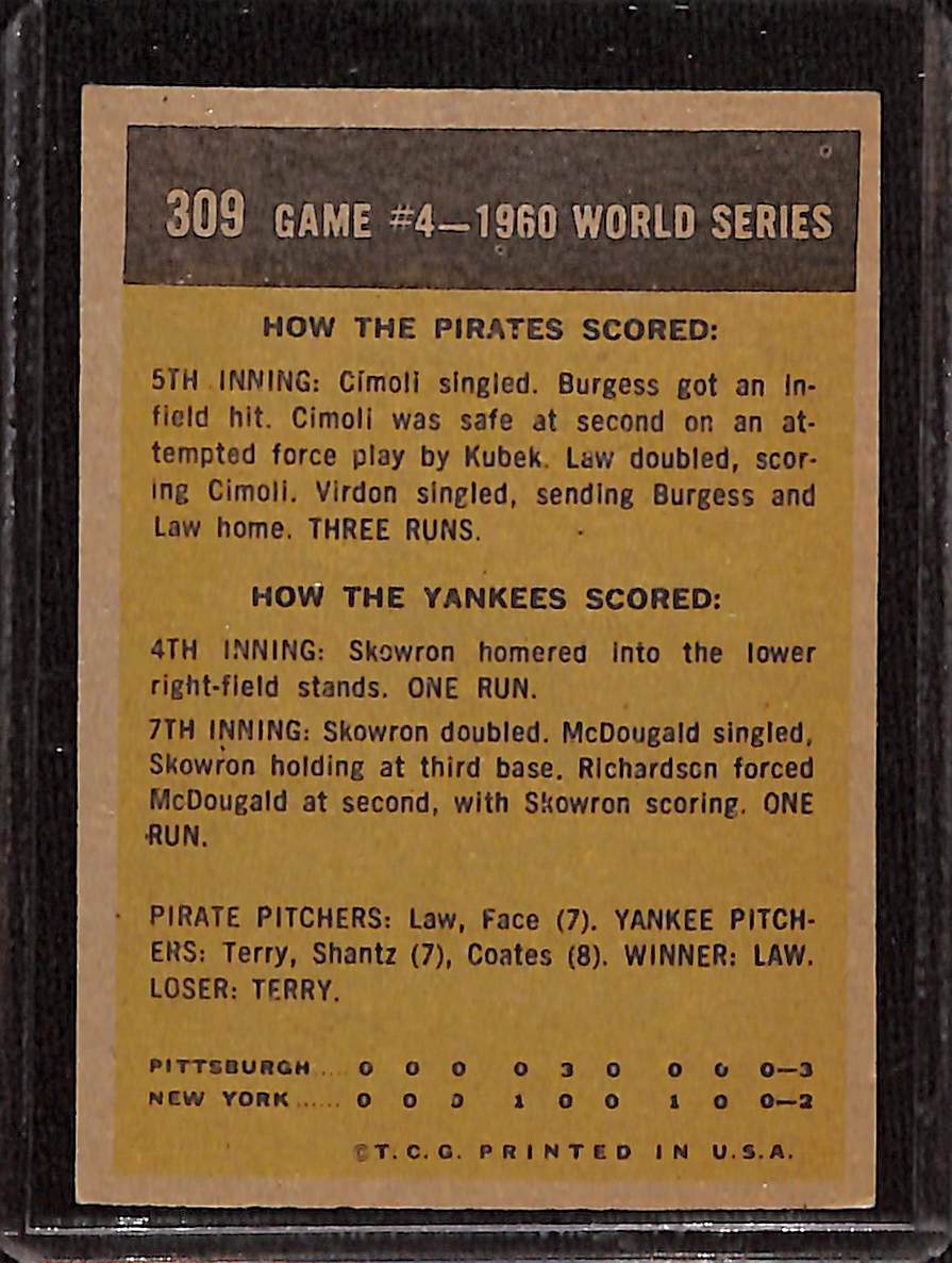 FIINR Baseball Card 1960 Topps World Series Game 4 Vintage Baseball Card Between The Pittsburgh Pirates and NY Yankees #30 - Good Condition