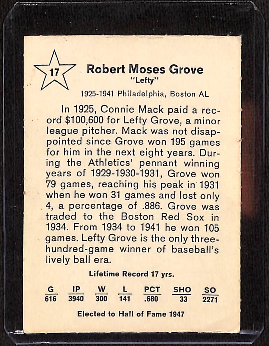 FIINR Baseball Card 1961 Golden Press Lefty Grove #17 Baseball Card - Amazing Condition