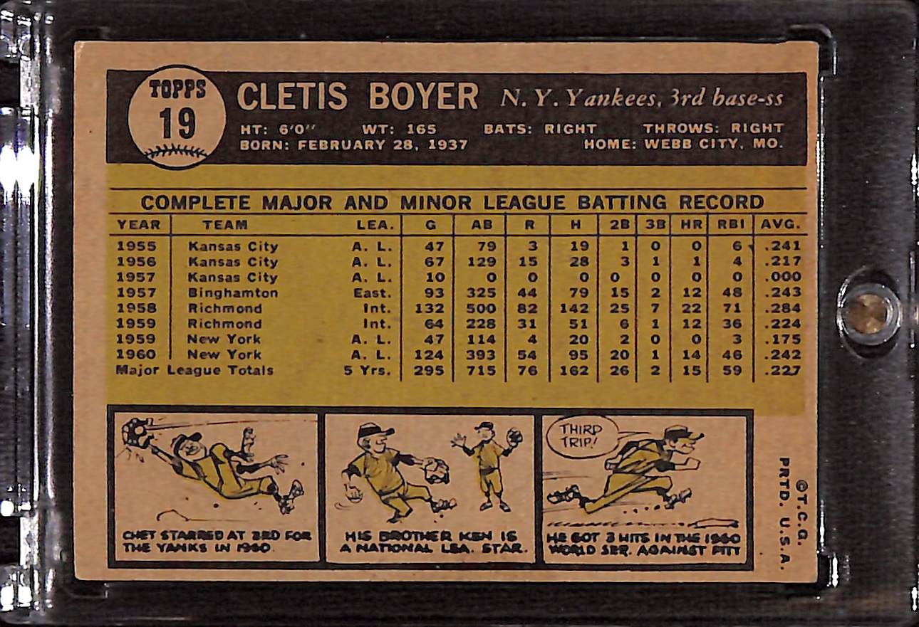 FIINR Baseball Card 1961 Topps Cletis Boyer Baseball Card Yankees #19 - Mint Condition