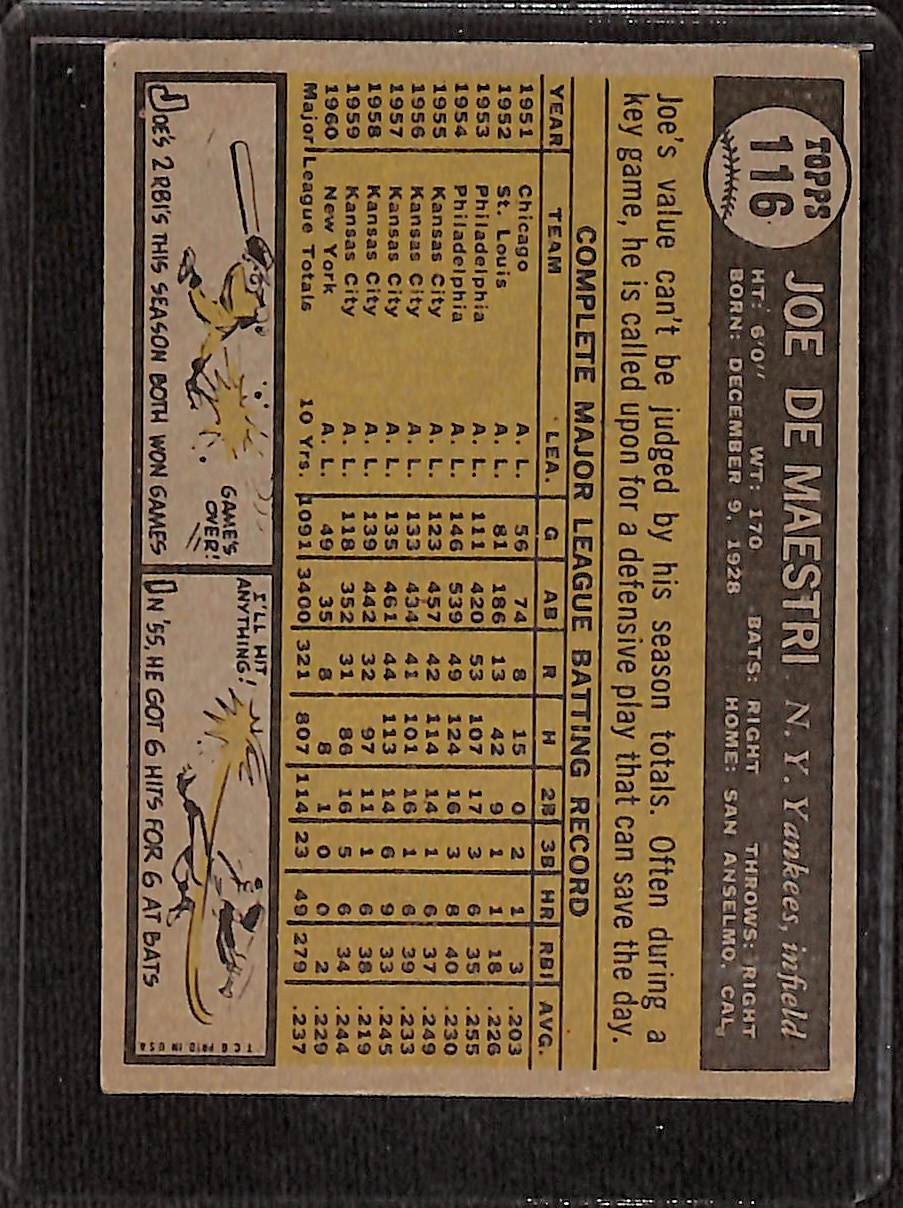 FIINR Baseball Card 1961 Topps Joe Demaestri Vintage Baseball Card #116 - Mint Condition