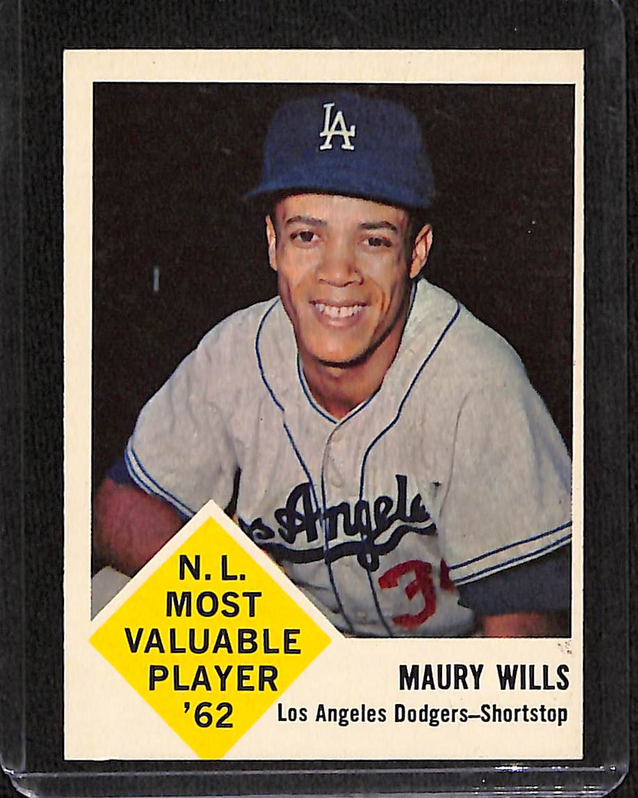 FIINR Baseball Card 1963 Fleer Maury Wills Baseball Card Brooklyn Dodgers MVP #43 - Error Card Miss Cut - Mint Condition