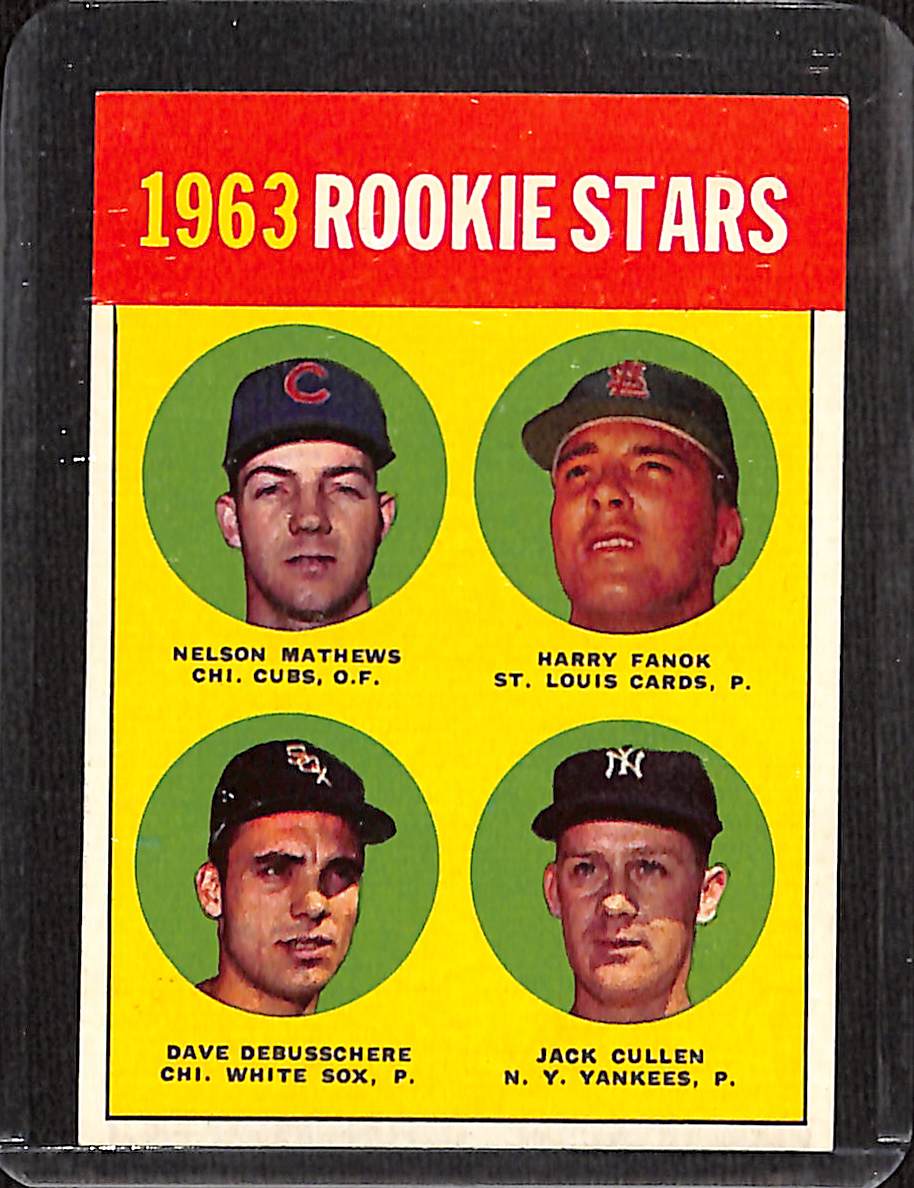 FIINR Baseball Card 1963 Rookie Stars Vintage Baseball Card - Nelson Mathews - Harry Fanok - Dave Debusschere - Jack Cullen #54 - Mint Condition