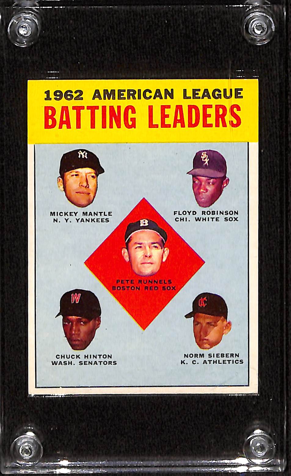 FIINR Baseball Card 1963 Topps Mickey Mantle - AL- Batting Leaders Baseball Card #2 - Near Mint Condition