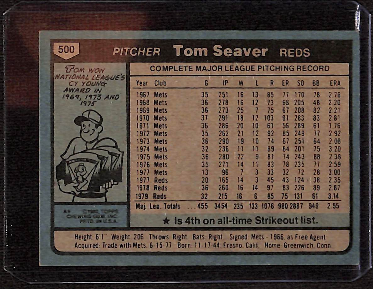 FIINR Baseball Card 1980 Topps Tom Seaver Baseball Card #500 - Mint Condition