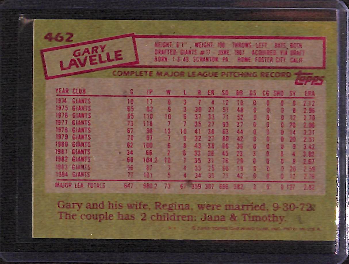 FIINR Baseball Card 1985 Topps Gary Lavelle Vintage Baseball Card #462 - Mint Condition