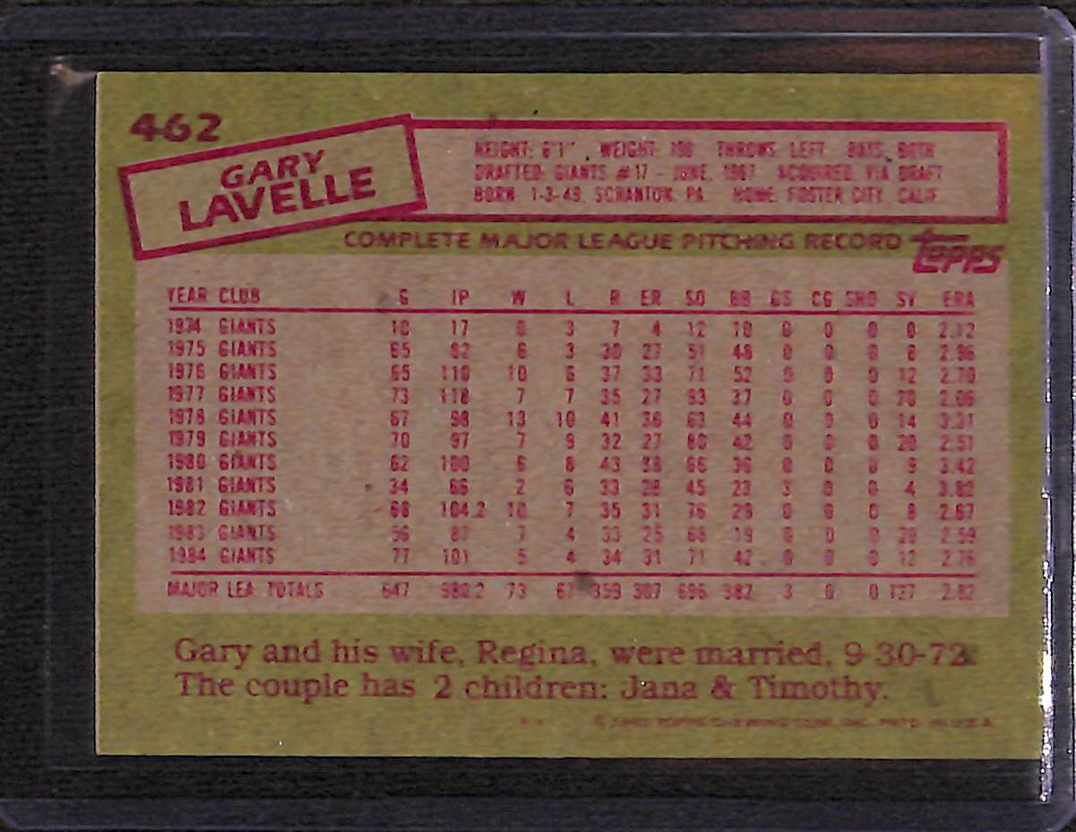 FIINR Baseball Card 1985 Topps Gary Lavelle Vintage Baseball Card #462 - Mint Condition