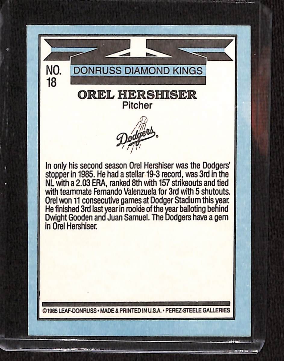 FIINR Baseball Card 1986 Donruss Diamond Kings Orel Hershiser Vintage Baseball Card #18 - Mint Condition