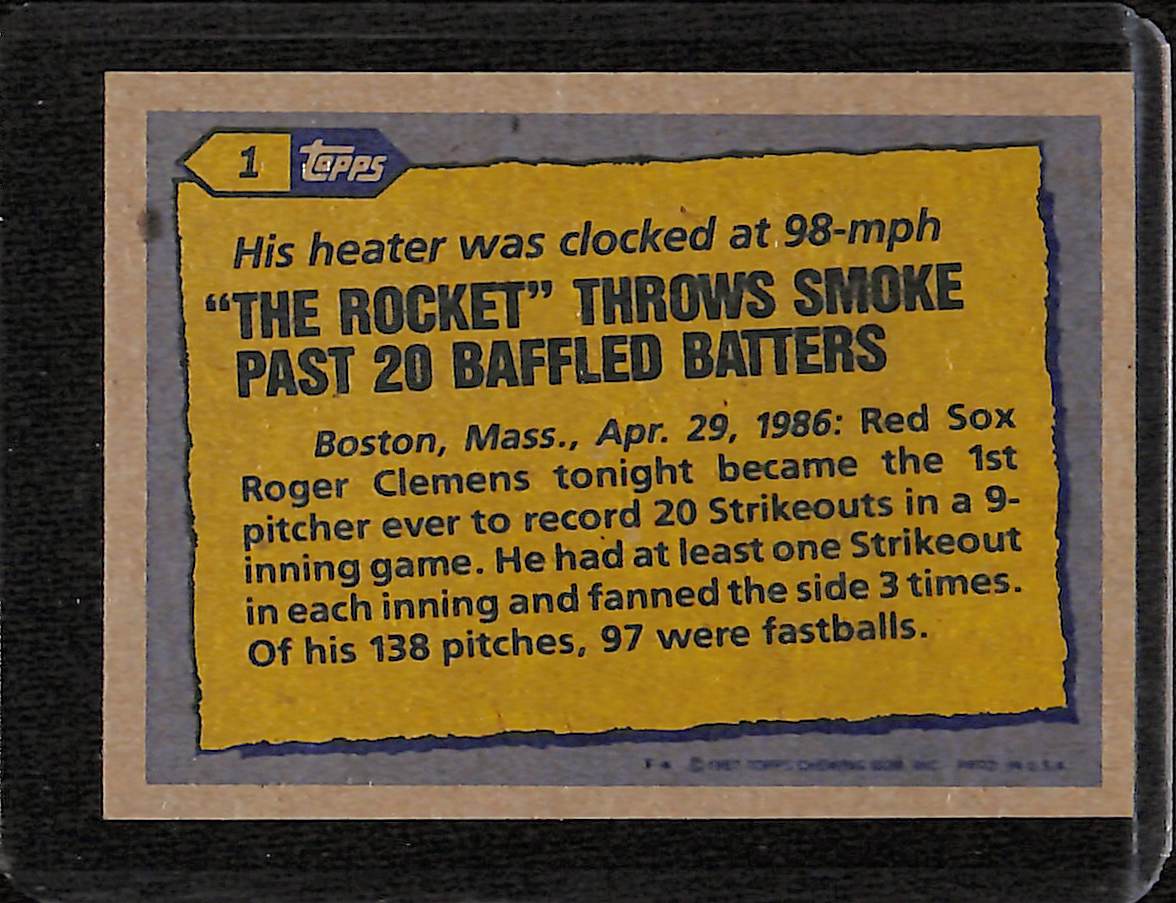 FIINR Baseball Card 1986 Topps Roger Clemens Vintage Baseball Error Card #1 - Error Card - Mint Condition