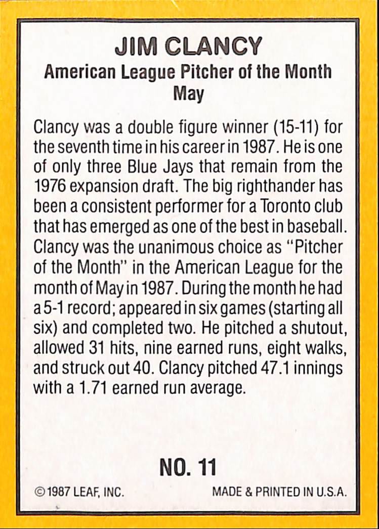 FIINR Baseball Card 1987 Donruss Jim Clancy Highlights Vintage MLB Baseball Card #11 - Mint Condition