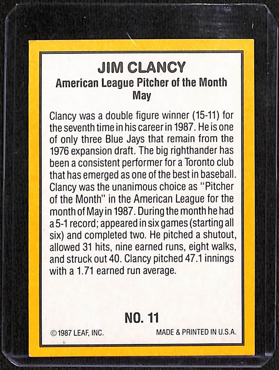 FIINR Baseball Card 1987 Donruss Jim Clancy Highlights Vintage MLB Baseball Card #11 - Mint Condition
