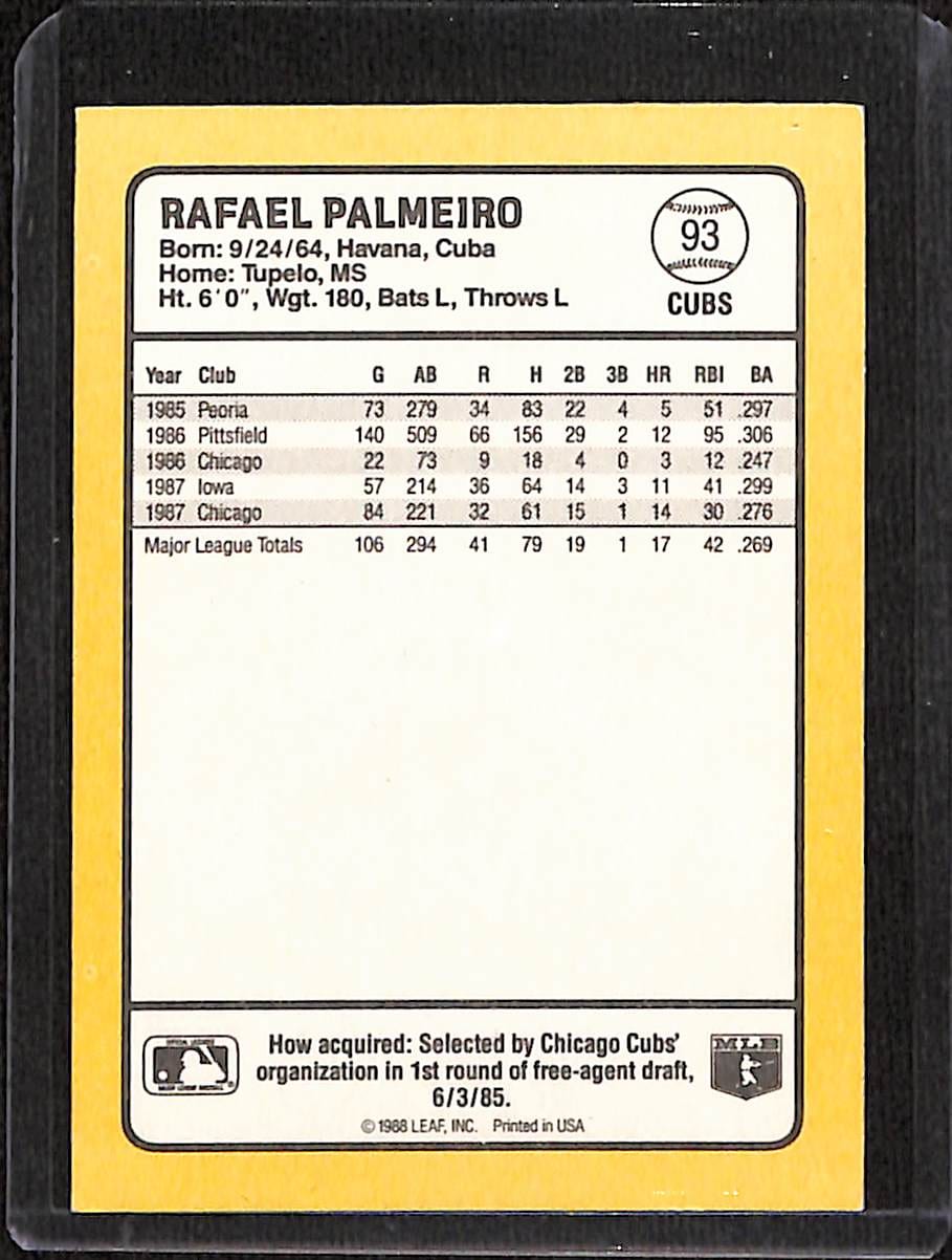 FIINR Baseball Card 1988 Donruss Rafael Palmeiro MLB Baseball Card #93 - Mint Condition