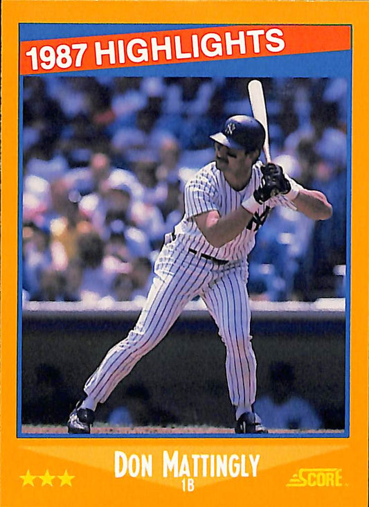 FIINR Baseball Card 1988 Score Don Mattingly 1987 Highlights MLB Baseball Card #658 - Mint Condition