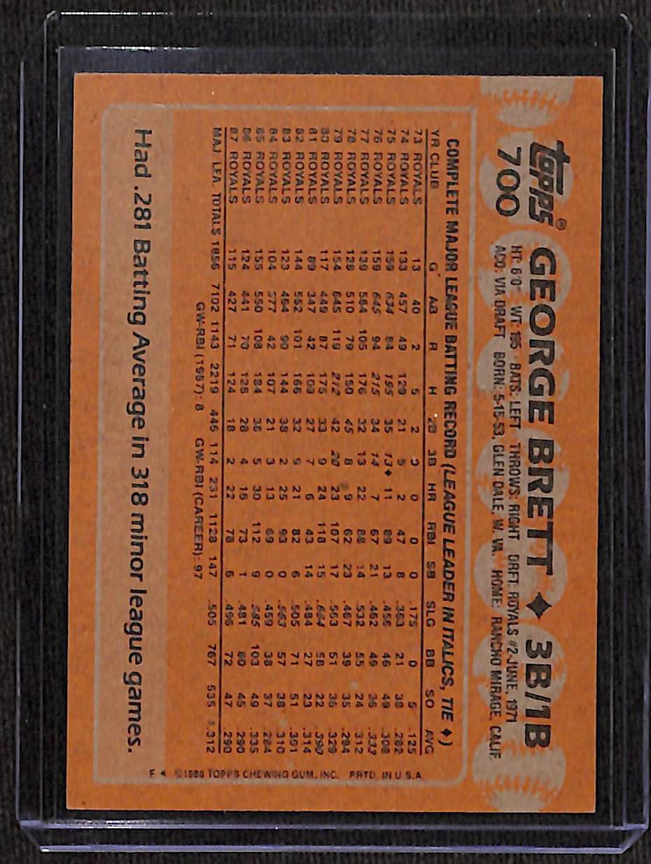 FIINR Baseball Card 1988 Topps George Brett Vintage MLB Baseball Card #700 - Mint Condition