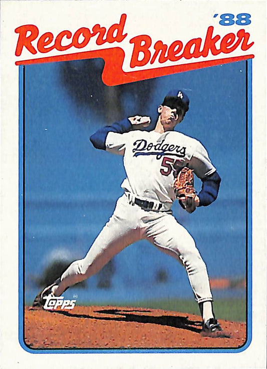 FIINR Baseball Card 1988 Topps Orel Hershiser Rookie Record Breaker Vintage MLB Baseball Card #5 - Good Condition