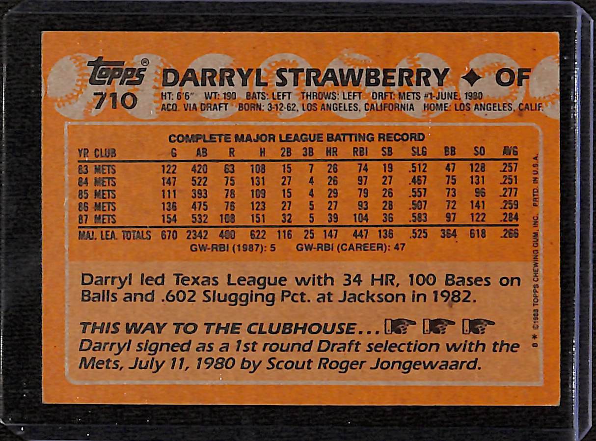 FIINR Baseball Card 1988 Topps Vintage Darryl Strawberry MLB Baseball Card #710 - Good Condition