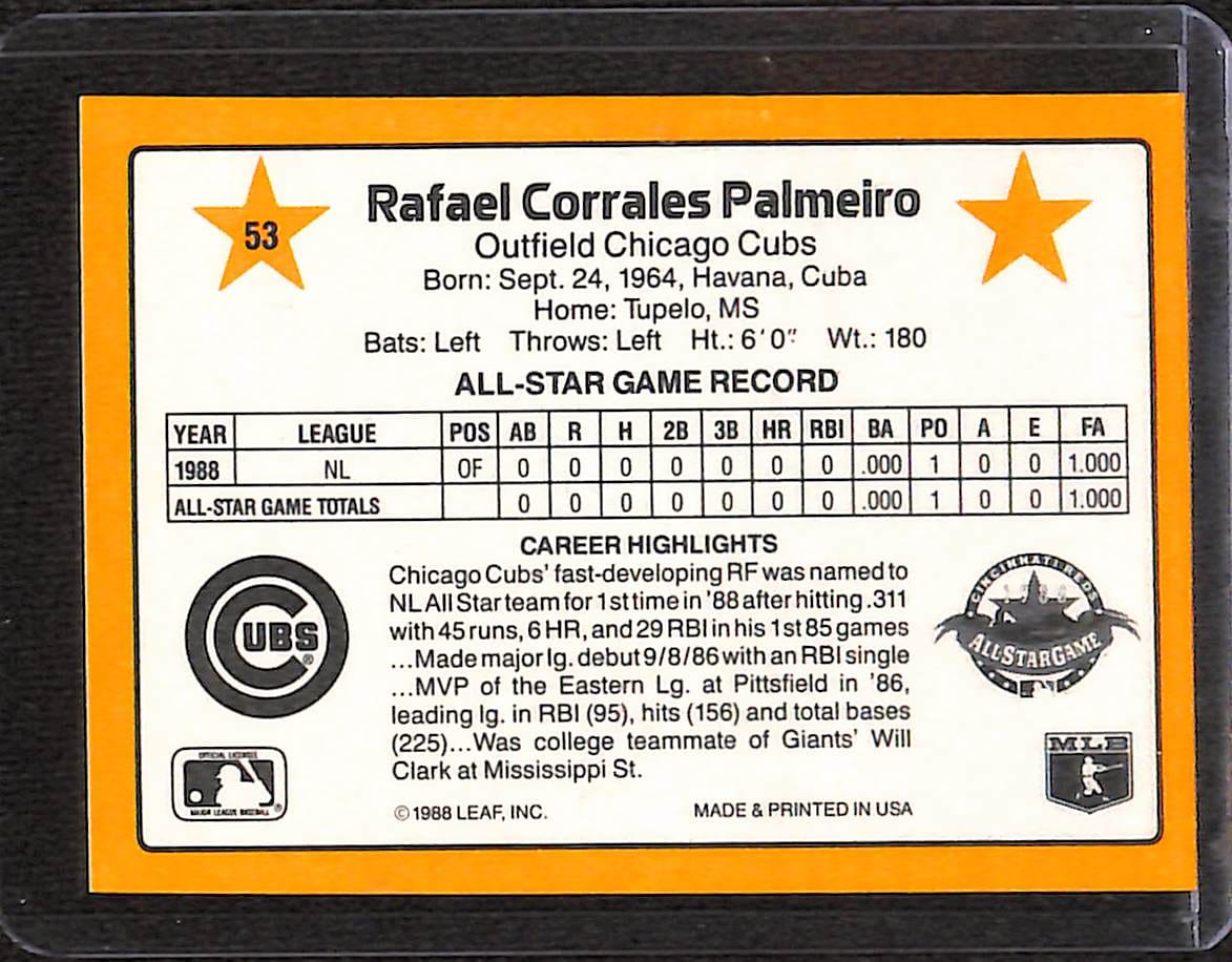 FIINR Baseball Card 1989 Donruss Rafael Palmeiro Vintage MLB Baseball Card #53 - Mint Condition