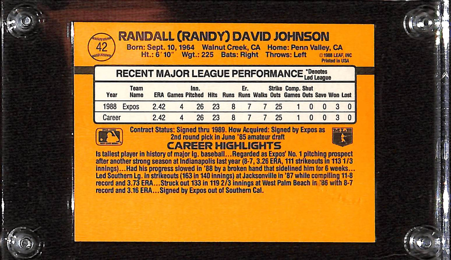 FIINR Baseball Card 1989 Donruss Rated Rookie Randy Johnson Baseball Card #42- 2 Errors Card - Mint Condition