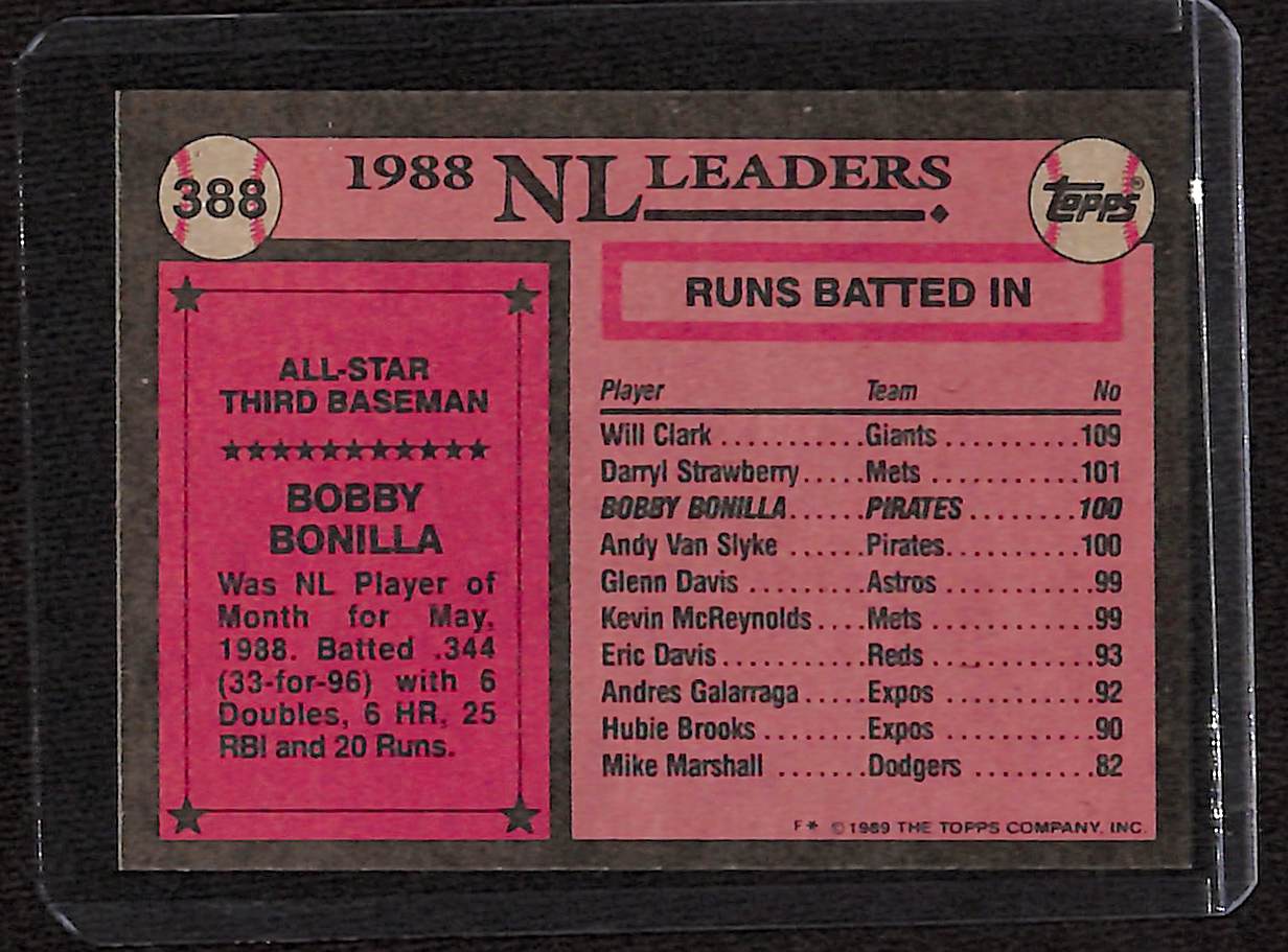 FIINR Baseball Card 1989 Topps All-Star Bobby Bonilla MLB Baseball Card #388 - Mint Condition