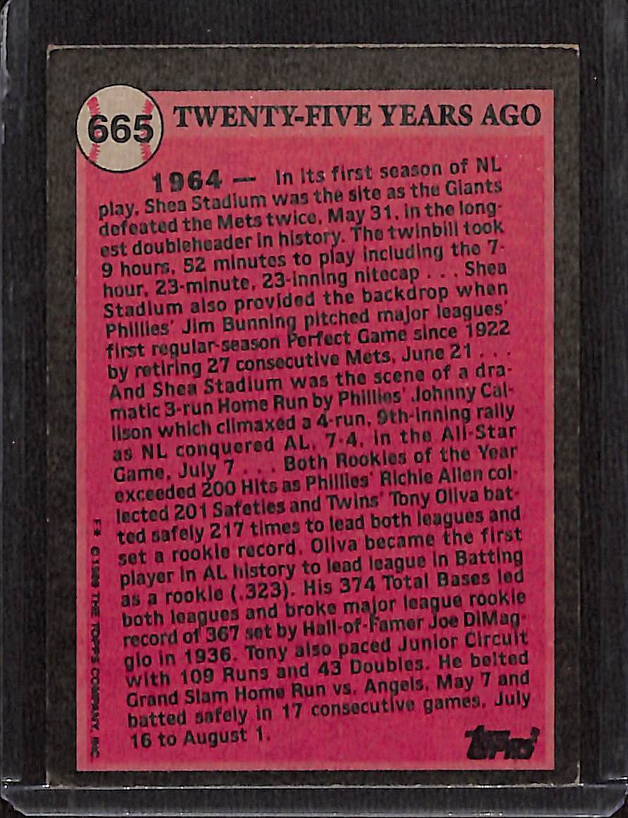 FIINR Baseball Card 1989 Topps Tony Oliva Turn Back The Clock Vintage Baseball Card #665 - Mint Condition