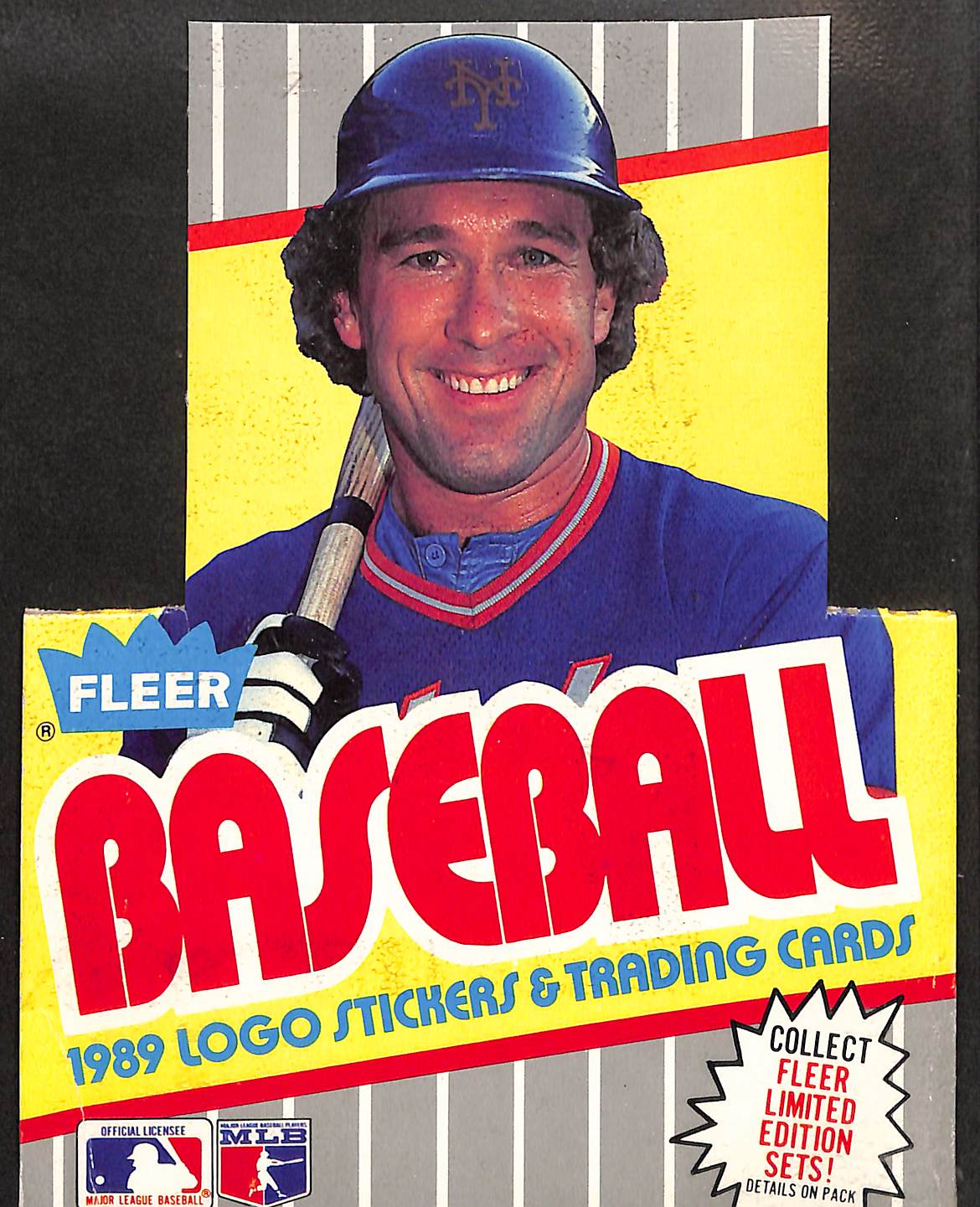 FIINR Baseball Card 1989 Vintage Fleer Wax Box Bottom of Uncut Cards - Chris Sabo - Kirk Gibson - Darryl Strawberry - Rare Mets logo