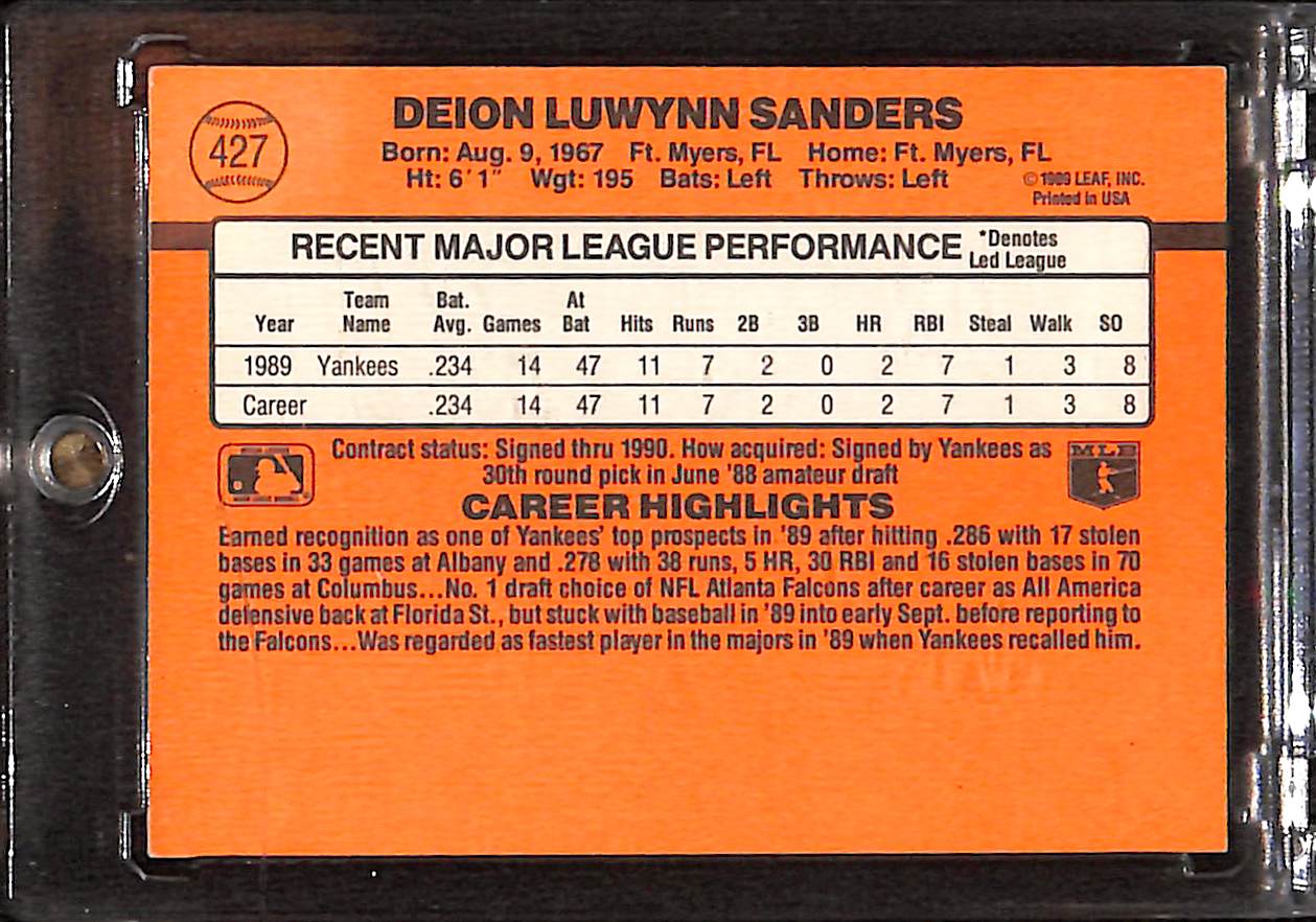 FIINR Baseball Card 1990 Donruss Deion Sanders Baseball Card #427 - Error Card - Mint Condition
