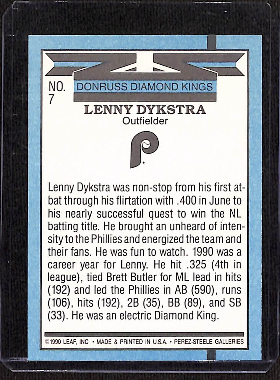 FIINR Baseball Card 1990 Donruss Diamond Kings Len Dykstra MLB Baseball Error Card #7 - Error Card - Mint Condition