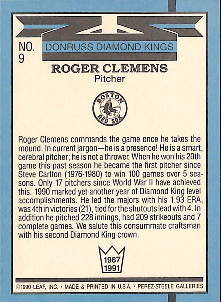 FIINR Baseball Card 1990 Donruss Diamond Kings Roger Clemens Baseball Card #9 - Mint Condition