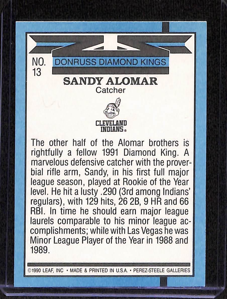 FIINR Baseball Card 1990 Donruss Diamond Kings Sandy Alomar MLB Baseball Error Card #13 - Error Card - Mint Condition