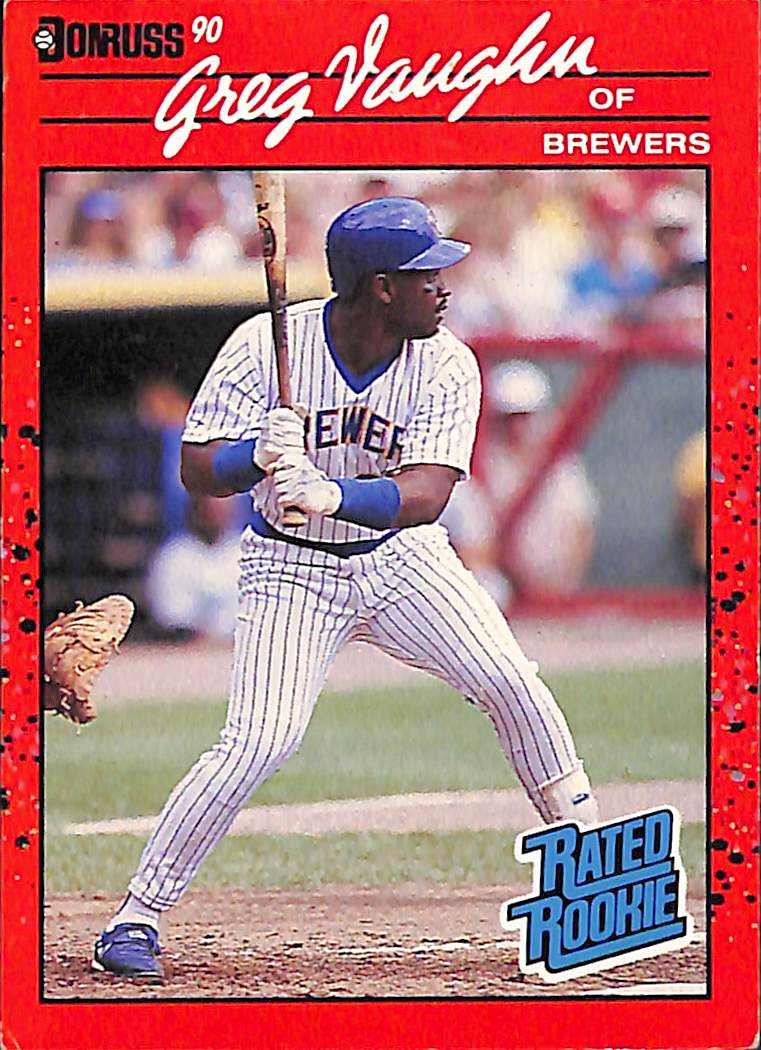 FIINR Baseball Card 1990 Donruss Greg Vaughn MLB Baseball Error Card #37 - Rated Rookie - Error Card - Mint Condition