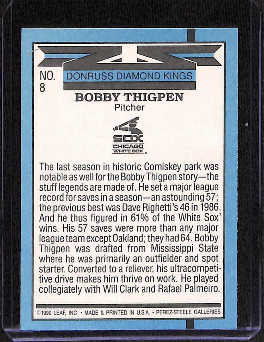 FIINR Baseball Card 1990 Donruss King of Kings Bobby Thigpen MLB Baseball Error Card #8 - Error Card Mint Condition
