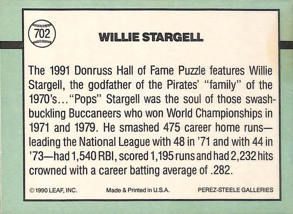 FIINR Baseball Card 1990 Donruss Willie Stargell Vintage Baseball Player Card #702 - Mint Condition