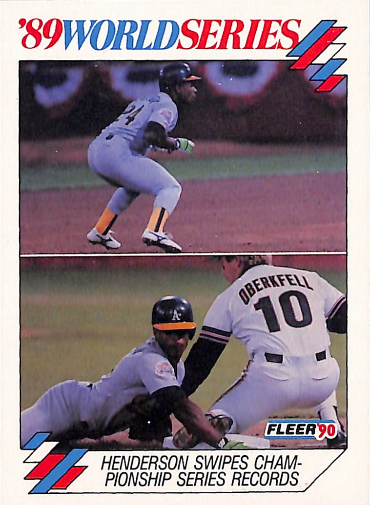 FIINR Baseball Card 1990 Fleer "89 World Series Rickey Henderson Vintage Baseball Card #11 - Mint Condition