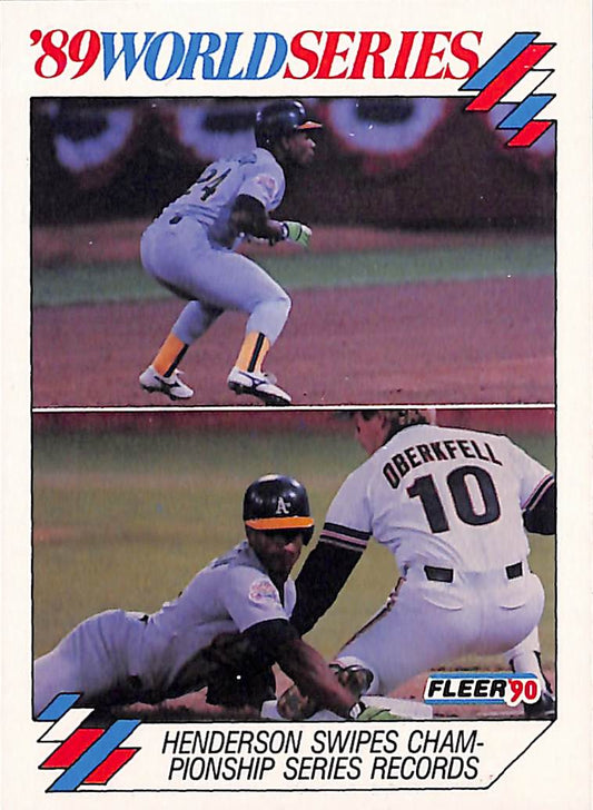 FIINR Baseball Card 1990 Fleer "89 World Series Rickey Henderson Vintage Baseball Card #11 - Mint Condition