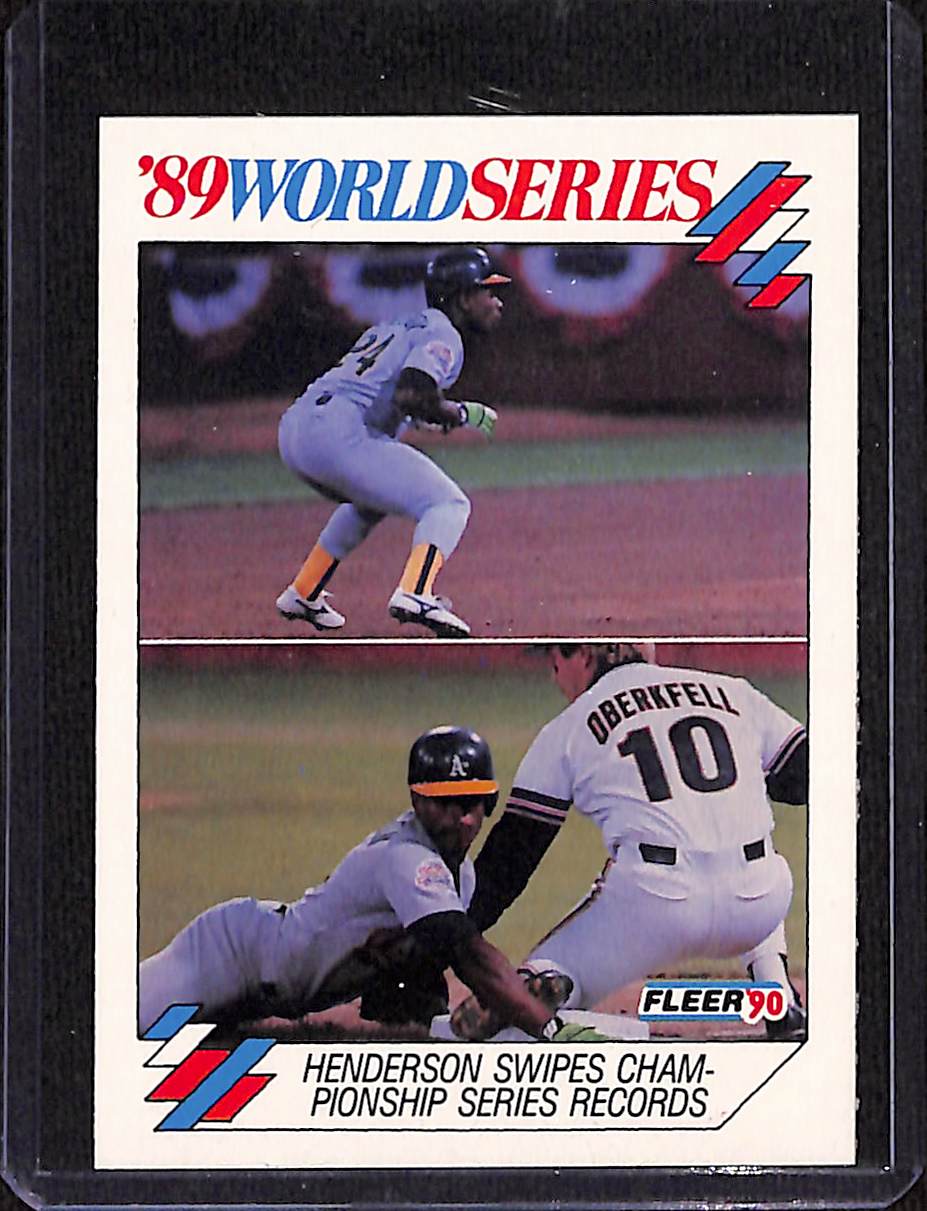 FIINR Baseball Card 1990 Fleer "89 World Series Rickey Henderson Vintage Baseball Card #11 - Mint Condition