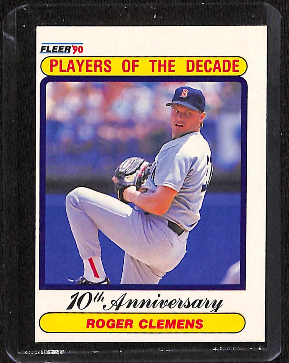 FIINR Baseball Card 1990 Fleer Players of the Decade Roger Clemens Baseball Error Card #627 - Miss Cut - Mint Condition