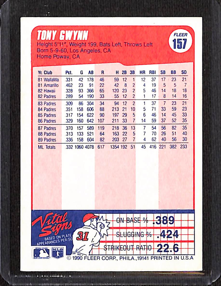 FIINR Baseball Card 1990 Fleer Tony Gwynn MLB Baseball Card #157 - Mint Condition