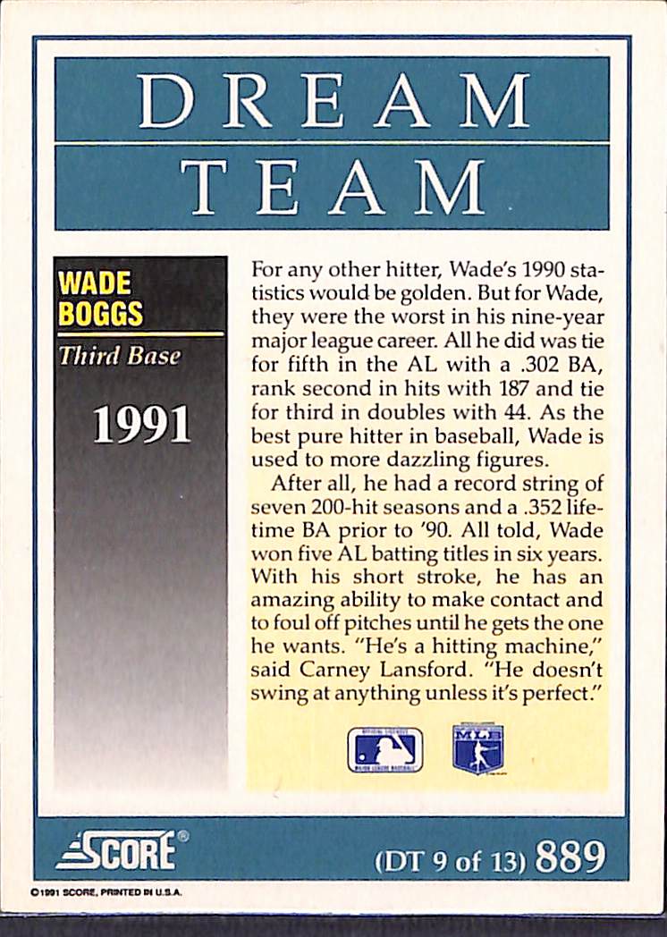 FIINR Baseball Card 1990 Score Wade Boggs Baseball Card #889 - Mint Condition