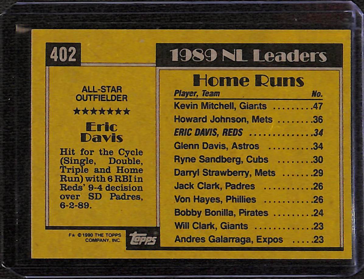 FIINR Baseball Card 1990 Topps All-Star Eric Davis Vintage Baseball Card #402 - Mint Condition