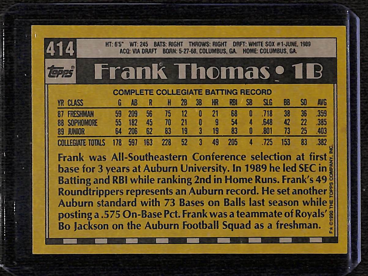 FIINR Baseball Card 1990 Topps Frank Thomas Rookie Baseball Error Card #414 - 5+ Error Card - Very Rare - Mint Condition