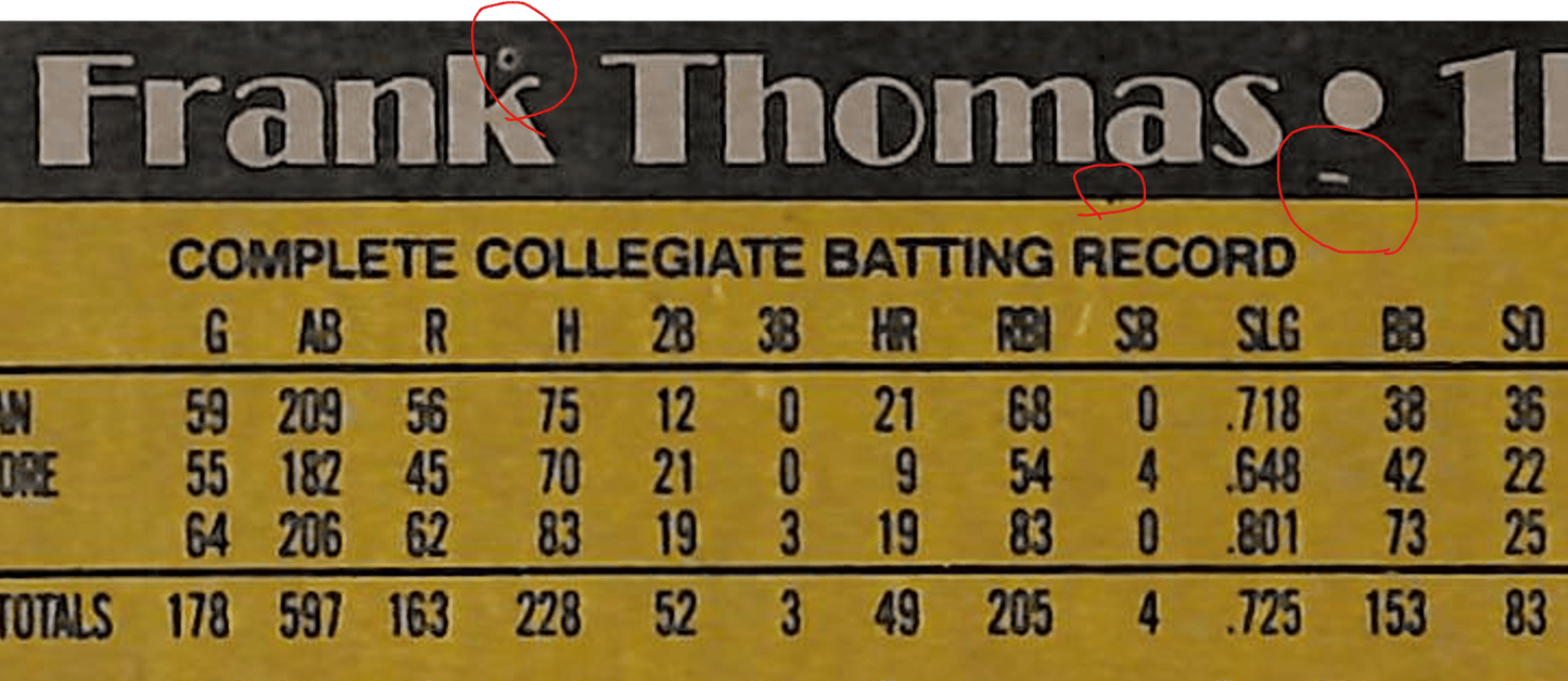 FIINR Baseball Card 1990 Topps Frank Thomas Rookie Baseball Error Card #414 - 5+ Error Card - Very Rare - Mint Condition