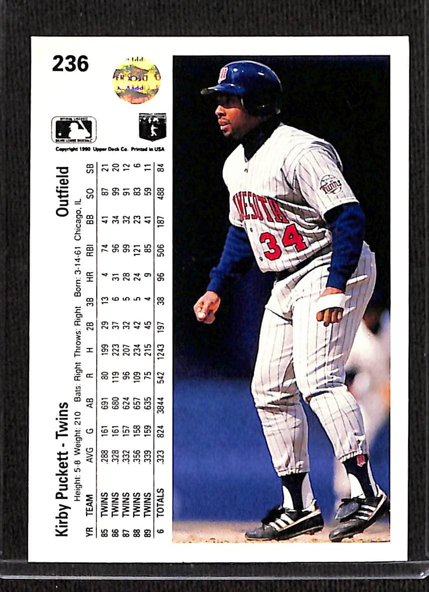 FIINR Baseball Card 1990 Upper Deck Kirby Puckett MLB Baseball Error Card #236 - Error Card - Mint Condition