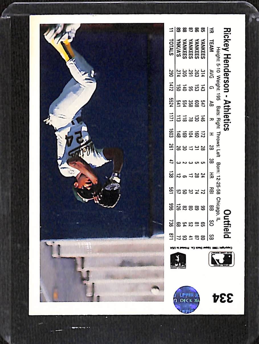 FIINR Baseball Card 1990 Upper Deck Rickey Henderson Baseball Card #334 - Mint Condition