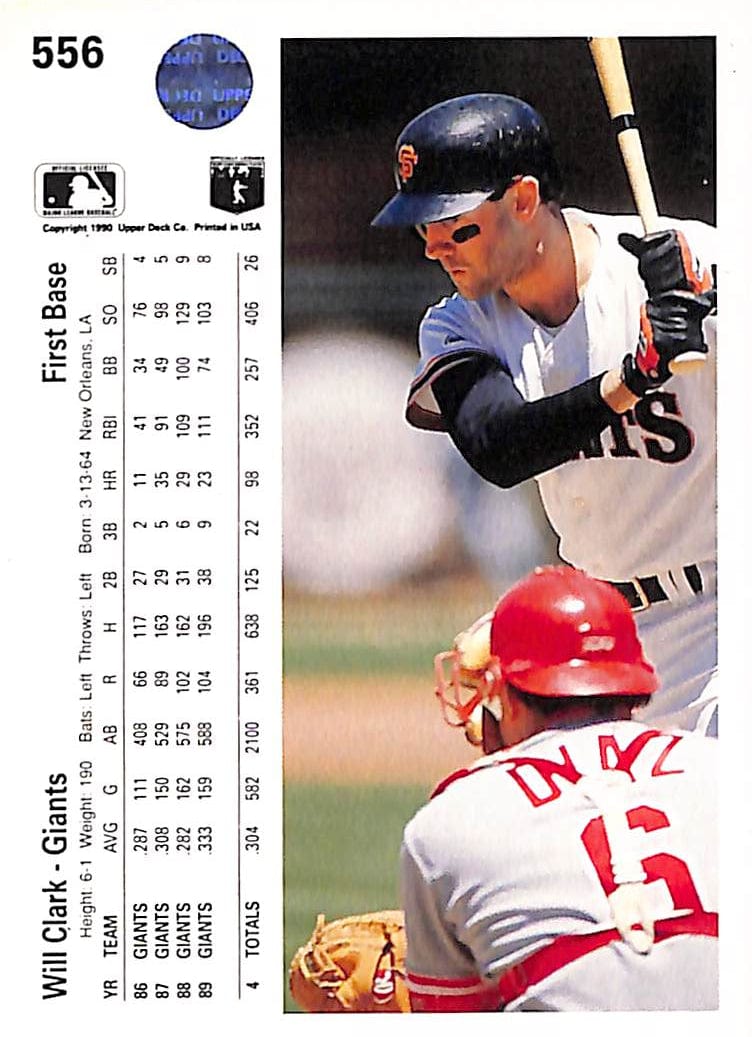 FIINR Baseball Card 1990 Upper Deck Will Clark Vintage MLB Baseball Player Card #556 - Mint Condition