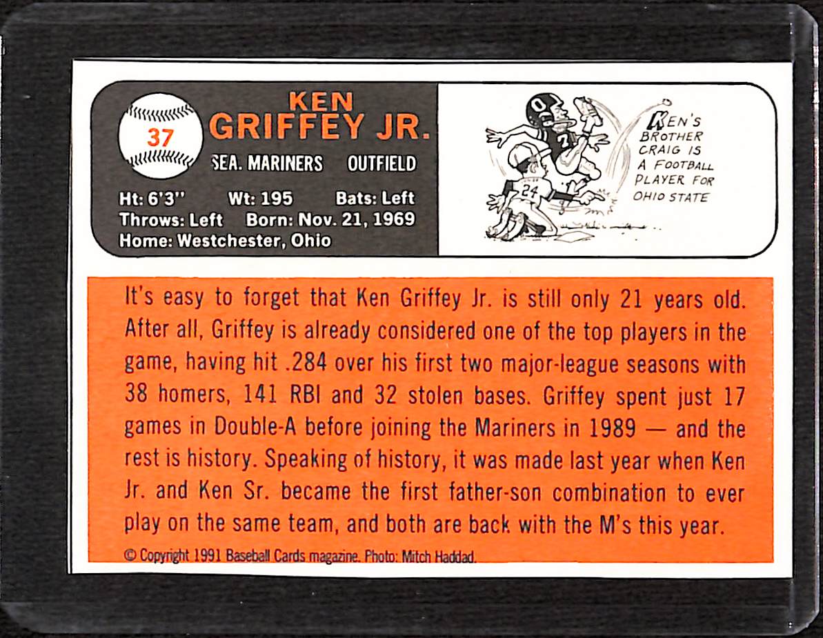 FIINR Baseball Card 1991 Baseball Card Magazine Ken Griffey Jr. MLB Baseball Card #37 - Rare - Mint Condition