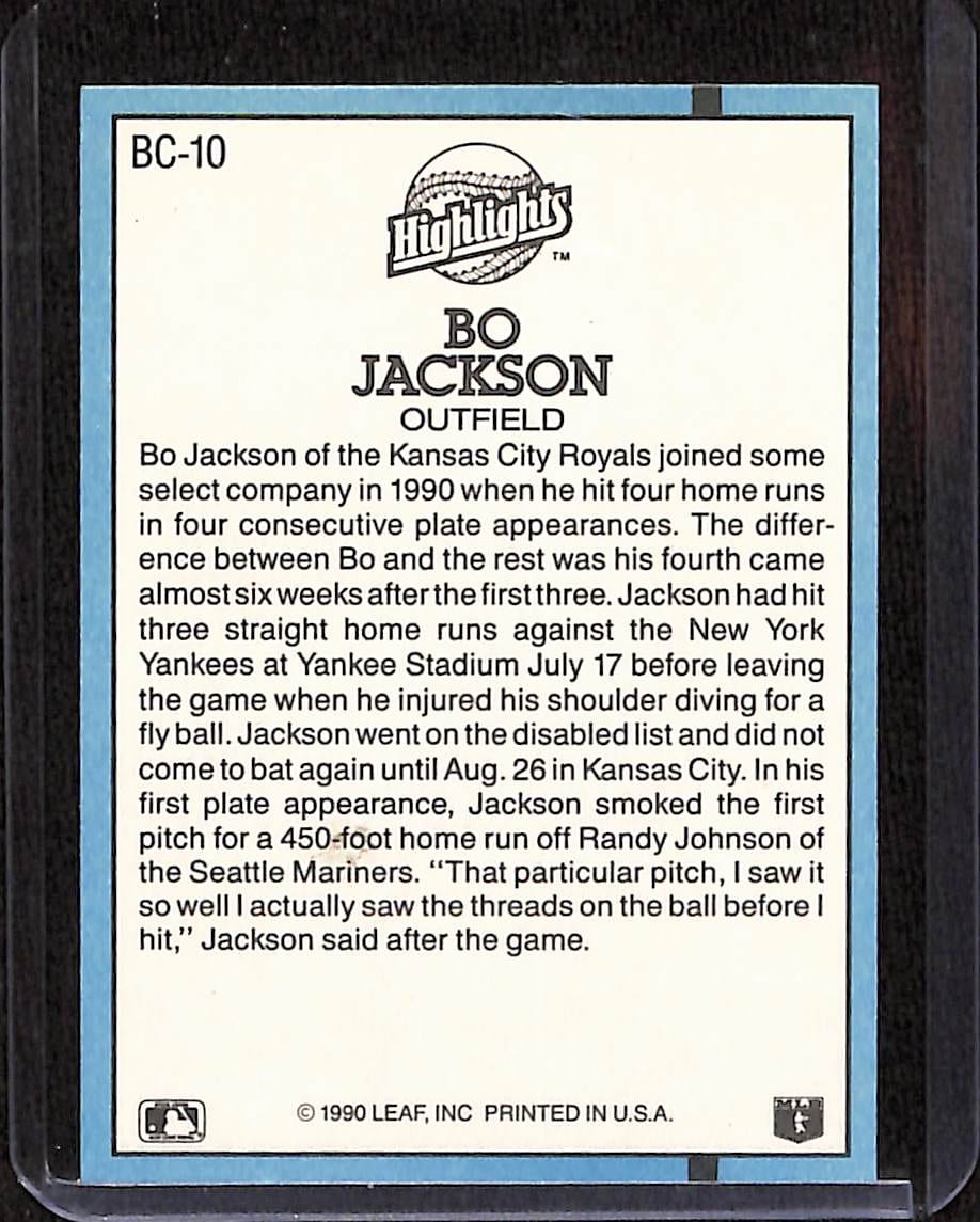 FIINR Baseball Card 1991 Donruss Bo Jackson MLB Baseball Error Card Royals #BC-10 - Error Card - Mint Condition