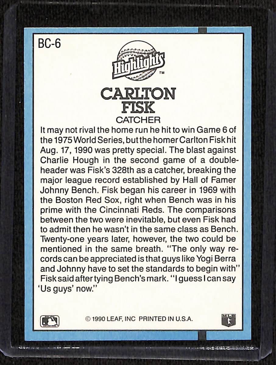 FIINR Baseball Card 1991 Donruss Carlton Fisk Baseball Error Card #BC-6 - Error Card - Mint Condition