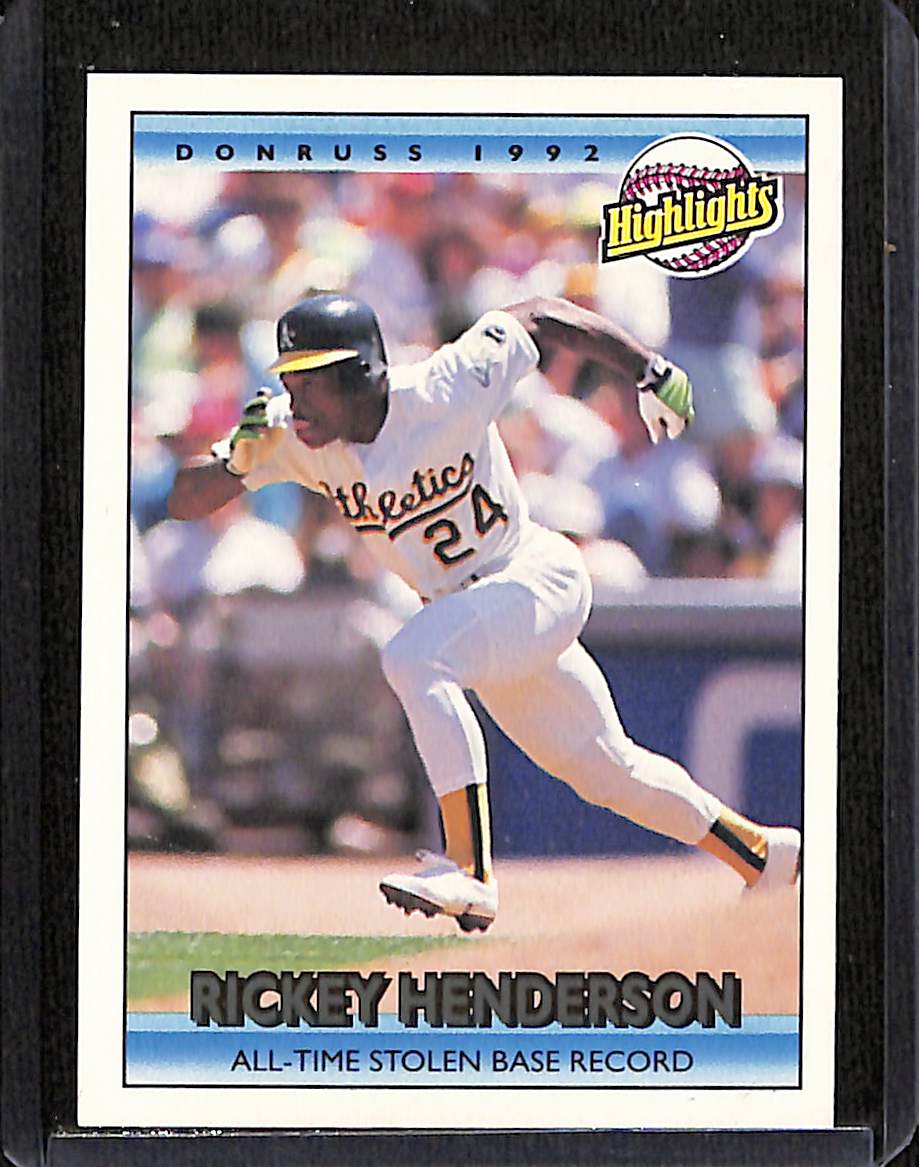 FIINR Baseball Card 1991 Donruss Highlights Rickey Henderson Baseball Error Card #215 - Error Card - Mint Condition